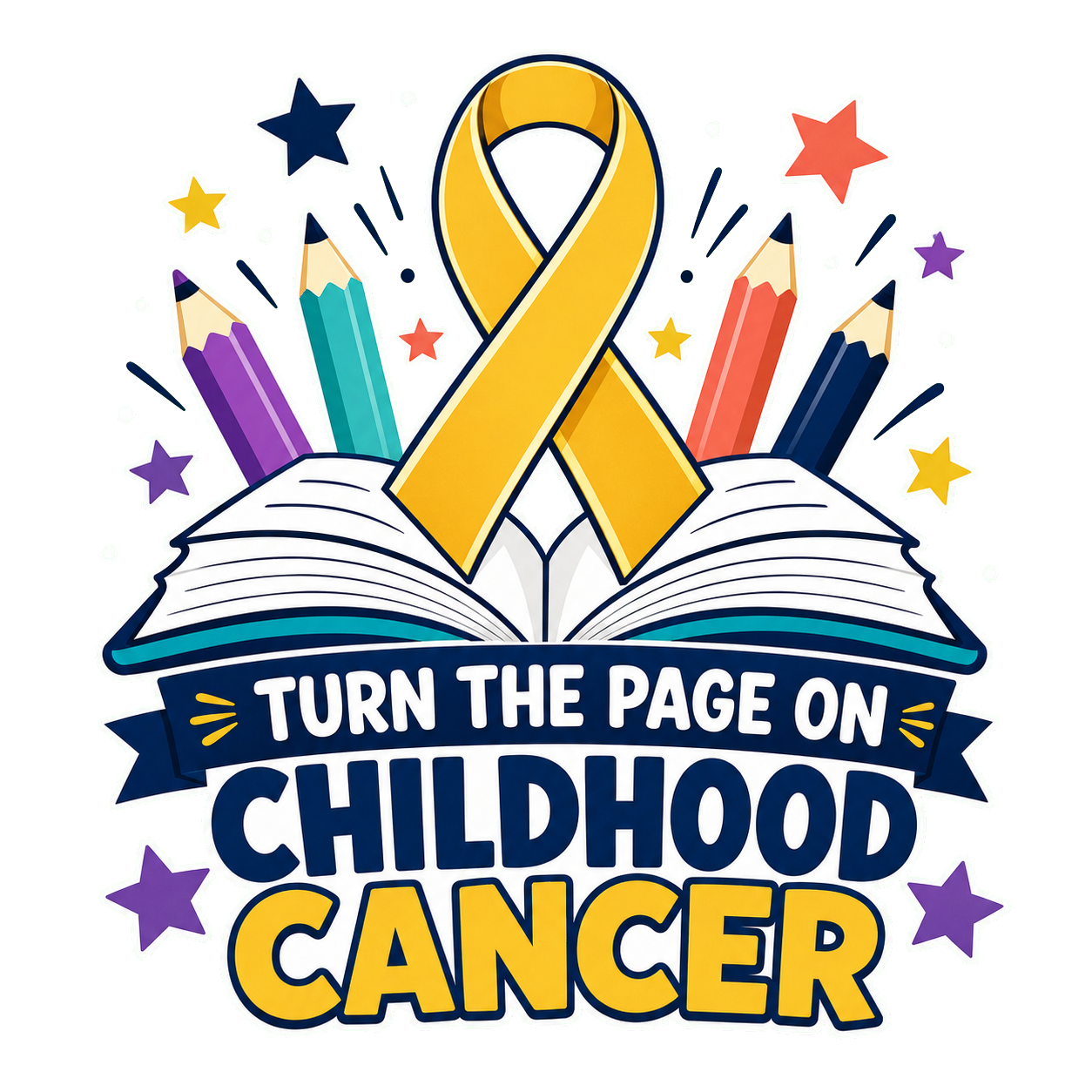 School community childhood cancer awareness design with gold ribbon