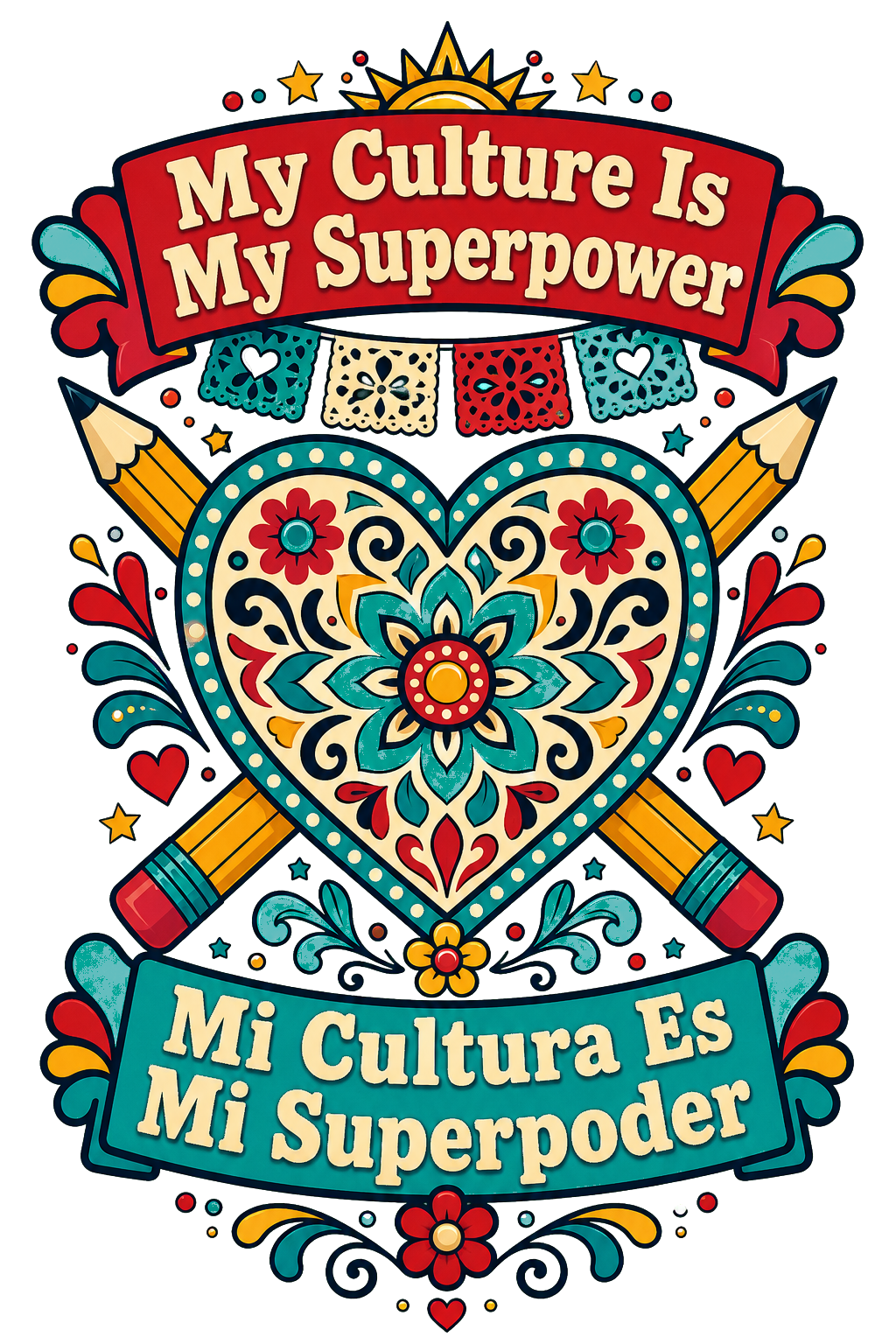 Shine With Pride and Brilla Con Orgullo colorful bilingual Hispanic Heritage Month shirt design