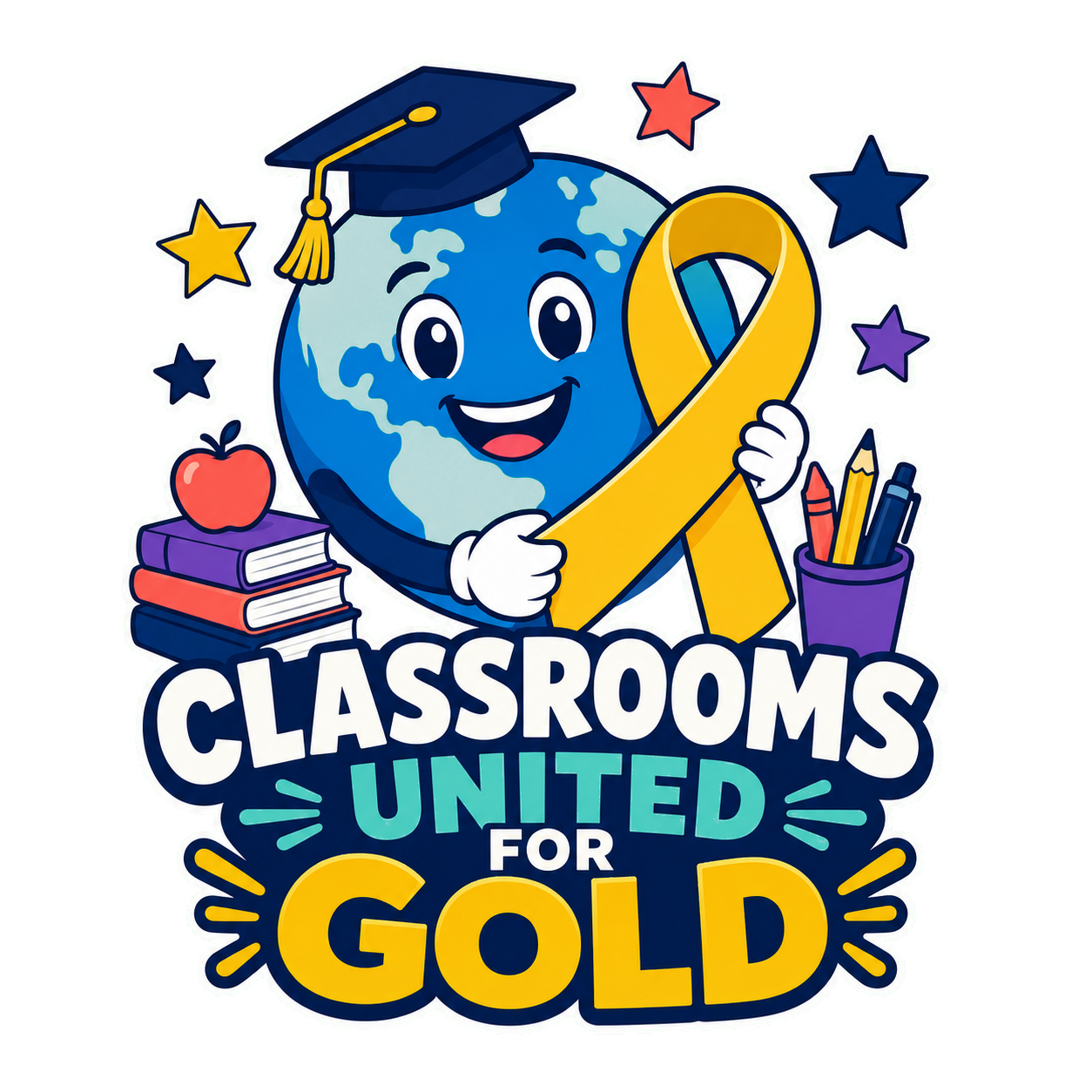 Cheerful gold ribbon shirt design for school staff