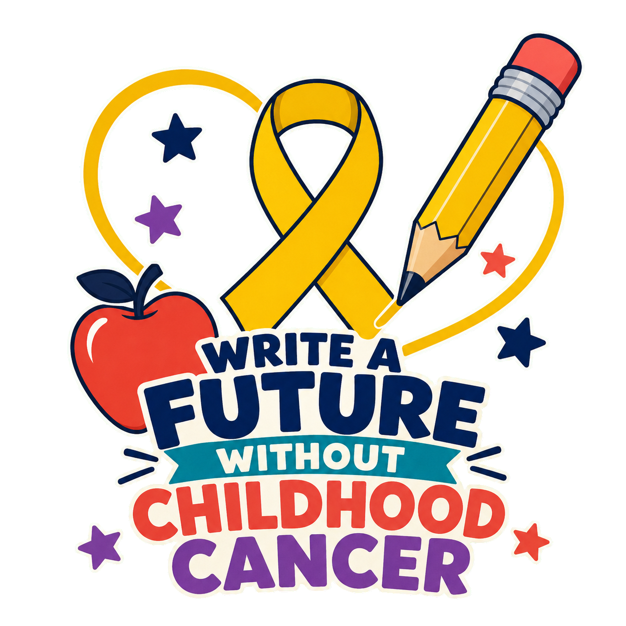 Childhood cancer school awareness artwork with a gold ribbon