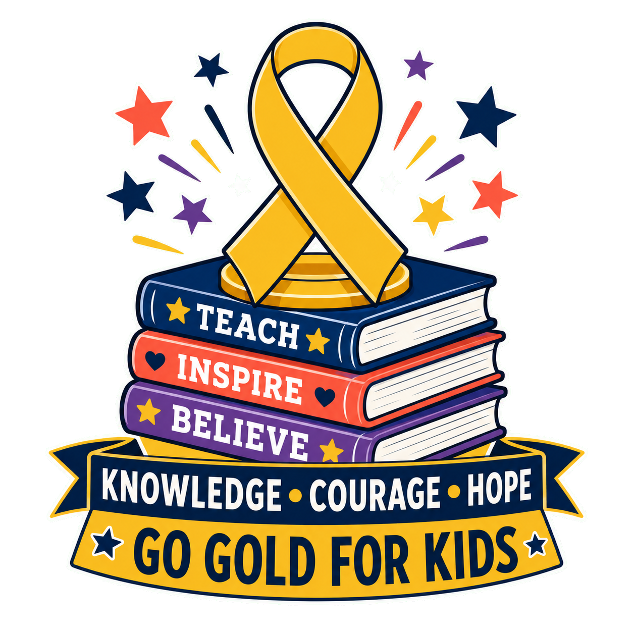 Teacher childhood cancer awareness design featuring a gold ribbon
