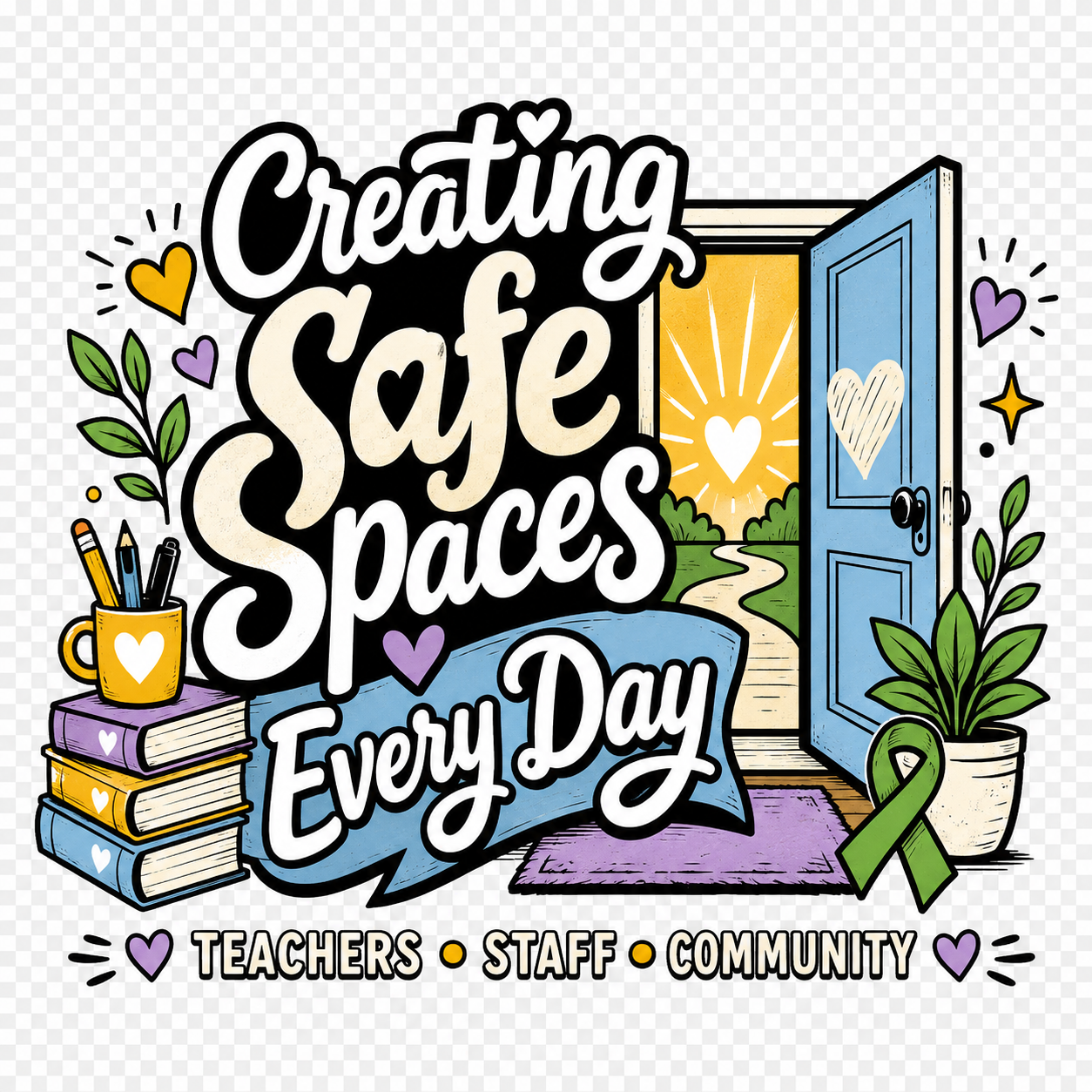 Creating Safe Spaces Every Day mental health awareness design for teachers and staff