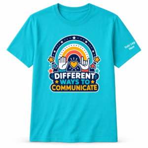 Deaf Awareness Shirts for Teachers and School Staff with custom school logo on sleeve
