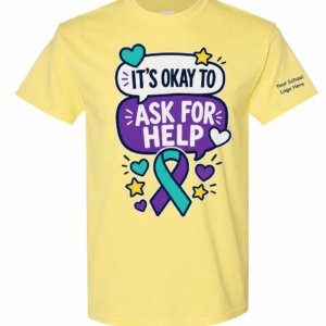 Custom suicide prevention awareness shirt with school logo placement on the sleeve