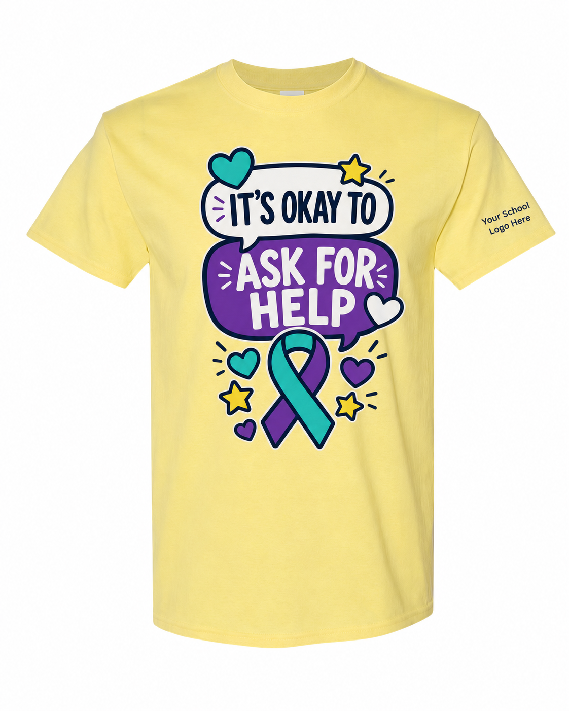Custom suicide prevention awareness shirt with school logo placement on the sleeve