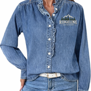 Custom embroidered denim blouse with ridgeline outdoors logo