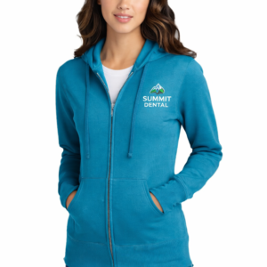 Port & Company LPC78ZH Women’s Core Fleece Full-Zip Hooded Sweatshirt, left-chest view for sports teams