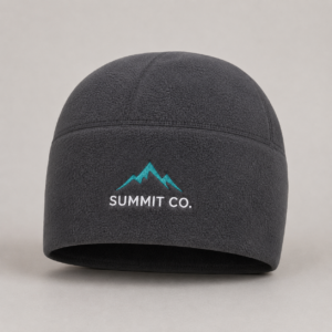 Fleece skull cap customized with an embroidered business logo