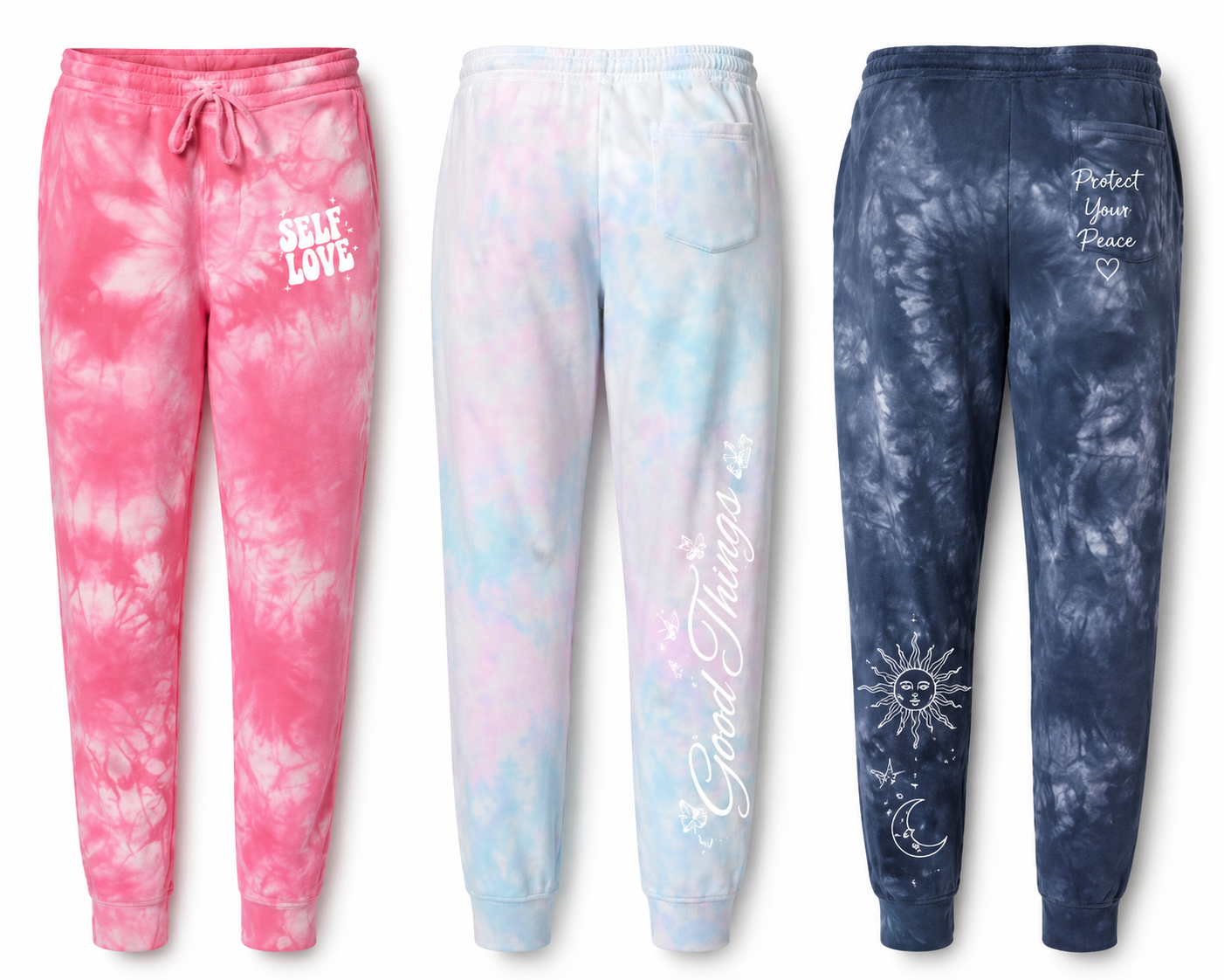 Custom tie dye sweatpants graphic design display