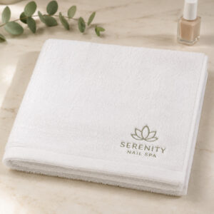 Do It Customs custom embroidered salon towel white logo example