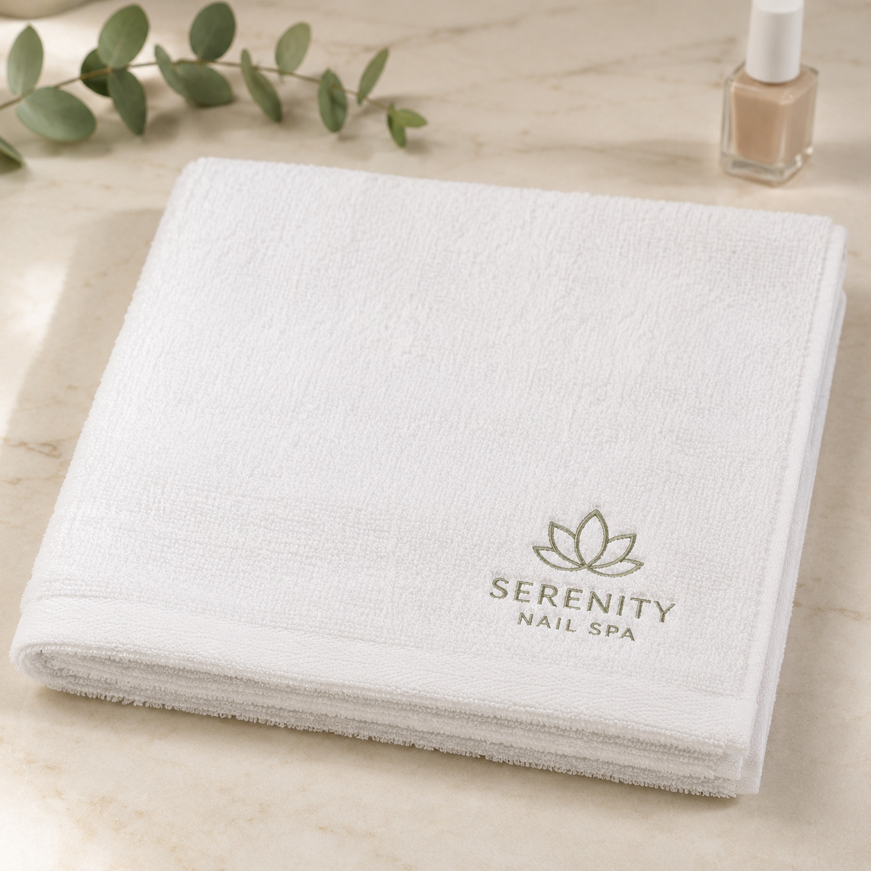 Do It Customs custom embroidered salon towel white logo example