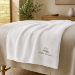 Extra-Large Embroidered Spa Bath Towels – 30 x 60 Inch in White