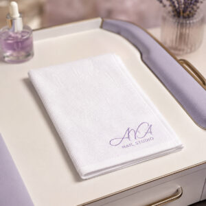 Do It Customs personalized fingertip towel white nail salon logo example