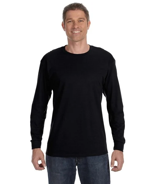 Custom Logo Gildan 5400 Heavy Cotton Long Sleeve T-Shirt in Black, sleeve detail for high-visibility workwear