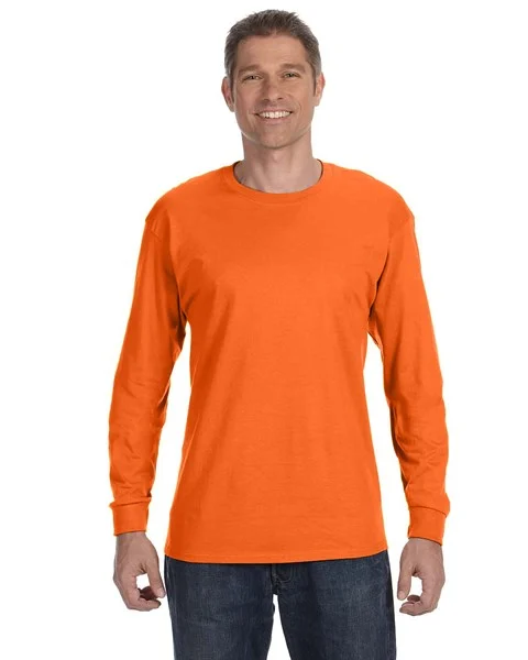 Custom Logo Gildan 5400 Heavy Cotton Long Sleeve T-Shirt in Orange, sleeve detail for high-visibility workwear