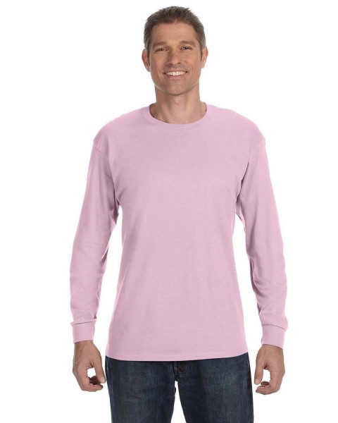 Custom Logo Gildan 5400 Heavy Cotton Long Sleeve T-Shirt in Pink, sleeve detail for high-visibility workwear