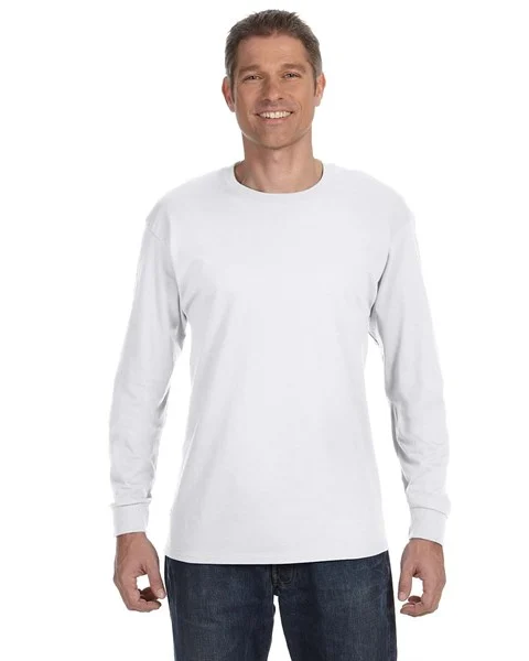 Custom Logo Gildan 5400 Heavy Cotton Long Sleeve T-Shirt in White, sleeve detail for high-visibility workwear