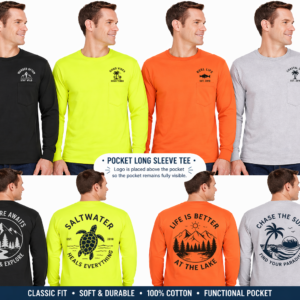 Custom Logo Hanes W120 Long Sleeve Work Pocket T-Shirt, back view for high-visibility workwear