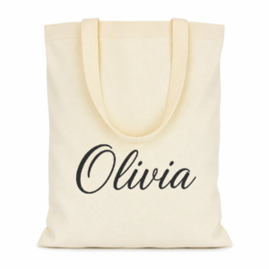 Personalized canvas tote bag featuring the name Olivia in elegant script lettering