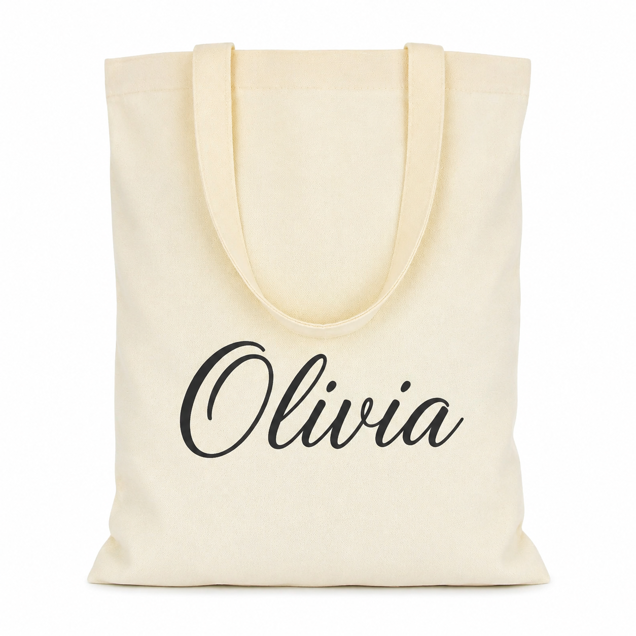 Personalized canvas tote bag featuring the name Olivia in elegant script lettering