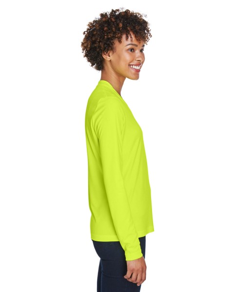 Custom Logo Team 365 Women’s Performance Long Sleeve Shirt for high-visibility workwear