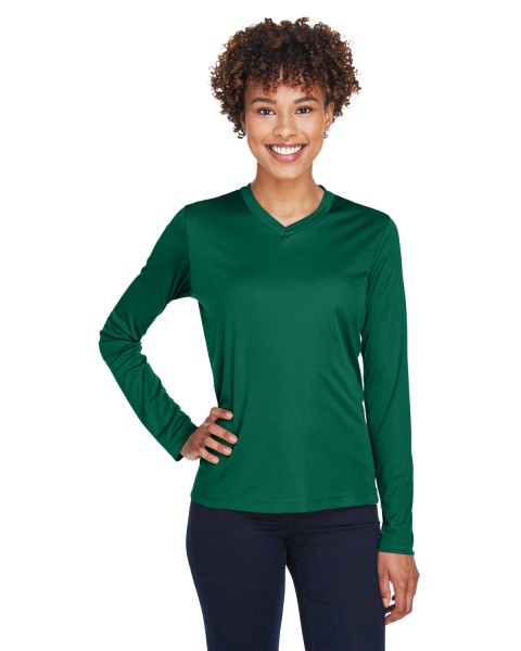 Custom Logo Team 365 Women’s Performance Long Sleeve Shirt for high-visibility workwear