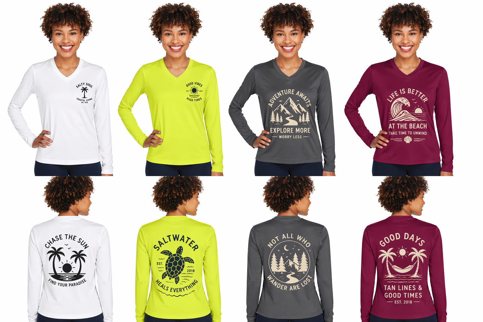 Custom Logo Team 365 Women’s Performance Long Sleeve Shirt, back view for high-visibility workwear